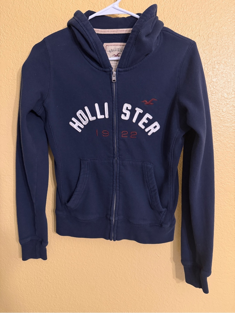 Hollister Navy Full-Zip Hoodie with Embroidered Logo